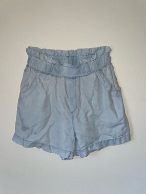 Light Blue Paperbag Waist Women's Shorts
